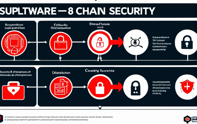 **Image Prompt for Supply Chain Security Overview**: "An infographic illustrating the concept of software supply chain security, highlighting key components such as development, distribution, and usage. Include symbols for threats like hacking, malware, and vendor risks, with a focus on layers of protection."