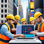 **Software Safety Teamwork:** A diverse group of people (software vendor, app developer, end-user) collaboratively building a protective shield around a digital cityscape representing software. Use bright colors and a sense of shared responsibility.