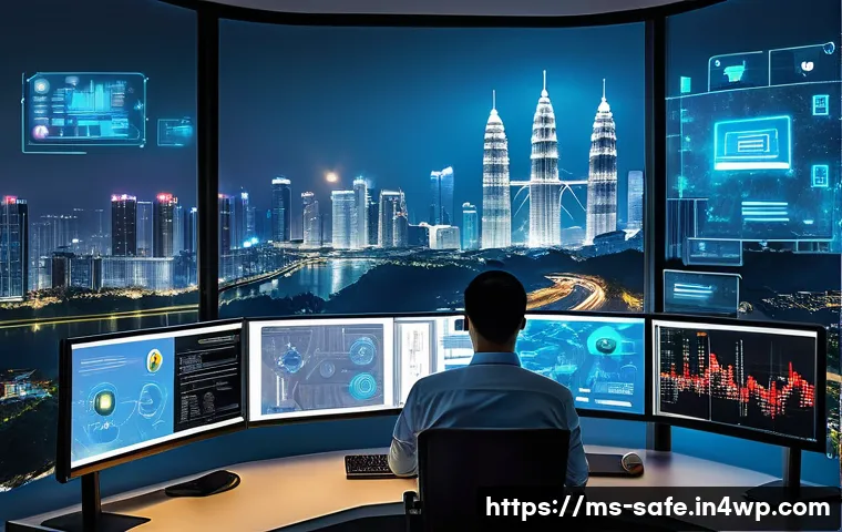 소프트웨어 공급망 보안 현황 및 동향 분석 - A modern Malaysian office environment showcasing a cybersecurity team monitoring a complex software ...