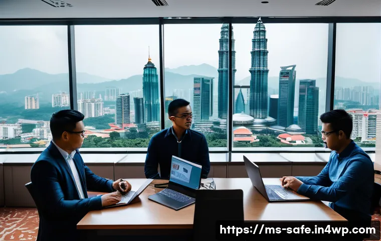 소프트웨어 공급망 보안 위협 모델링 기법 - A modern office scene in Kuala Lumpur, Malaysia, showing a diverse software development team conduct...