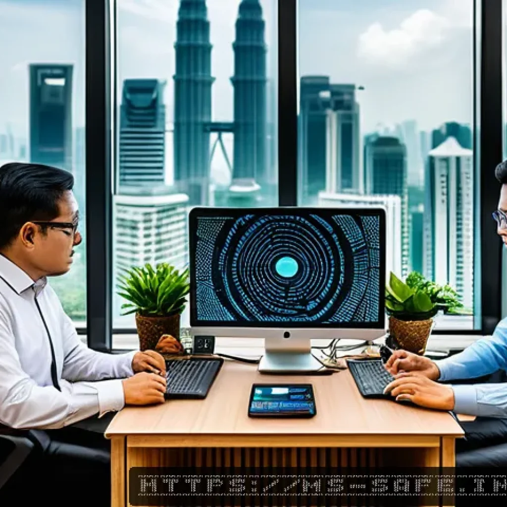 소프트웨어 공급망 보안에서의 내부 통제 강화 - A modern Malaysian office environment showcasing diverse IT professionals collaboratively implementi...