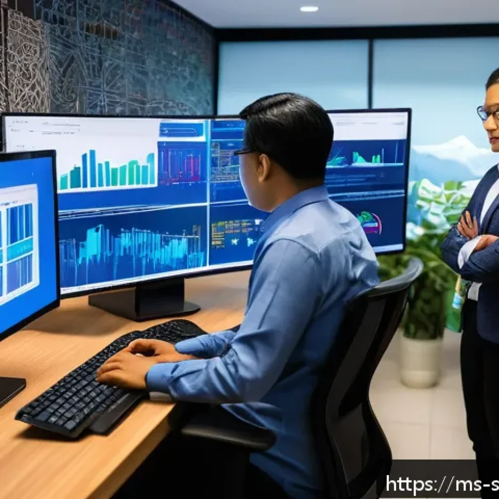 소프트웨어 공급망 보안 인식 제고를 위한 캠페인 - A detailed digital illustration of a modern Malaysian software development office, showing a diverse...