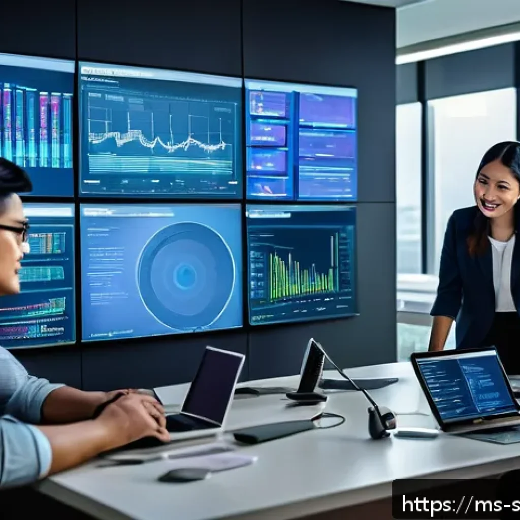 소프트웨어 공급망 보안에서의 데이터 저장 관리 - A modern Malaysian office environment showing a diverse team of IT professionals collaborating on cy...