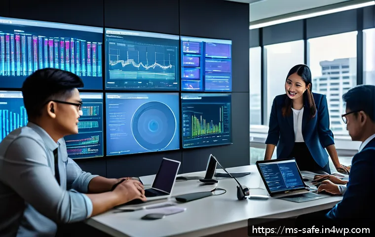 소프트웨어 공급망 보안에서의 데이터 저장 관리 - A modern Malaysian office environment showing a diverse team of IT professionals collaborating on cy...